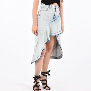 OFF-WHITE  High rise Ruffle Denim Asymmetric Skirt